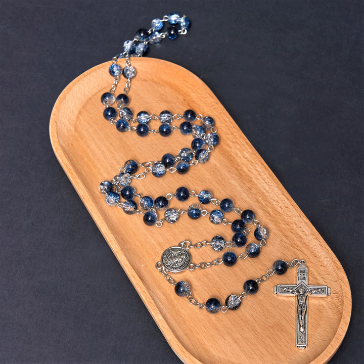 Christianartworkshop Rosario/pulsera de acrílico azul con medalla y crucifijo de San Benito de estilo clásico - Rosario - image 0