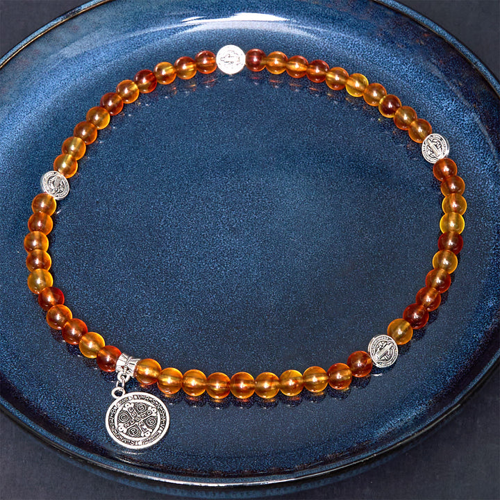 Christianartworkshop Pulsera de rosario con medalla de San Benito de estilo clásico - Naranja - image 0