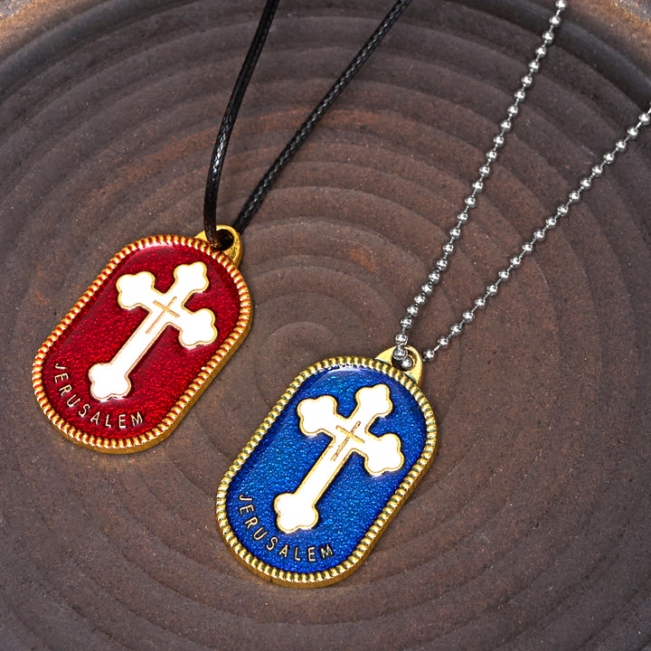 Christianartworkshop Collar con colgante de escudo de protección de la Cruz de Jerusalén de diseño moderno. - Rojo - Cadena de cuentas - image 0