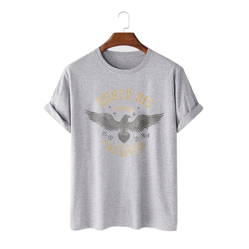 Christianartworkshop Camiseta de manga corta con el lema "Bajo sus alas encontrarás refugio", estilo moderno. - Gris - 2XL - image 16
