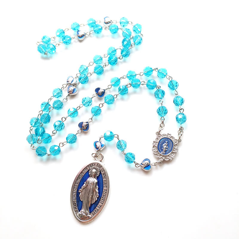 Christianartworkshop Rosario con cadena de aleación y cristal de vidrio azul redondo de 8 mm y medalla milagrosa. - image 2