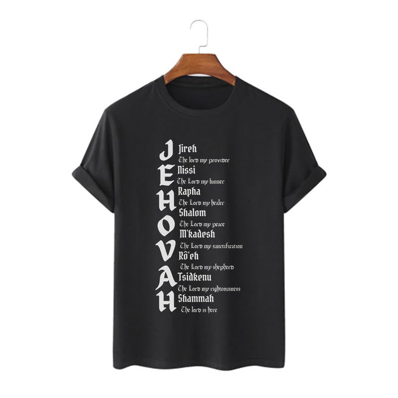 Christianartworkshop Camiseta de manga corta con nombres minimalistas de Jehová - Negro - 2XL - image 0