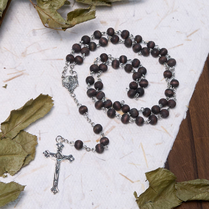 Christianartworkshop Rosario con medalla de Jerusalén y crucifijo de 7 mm, redondo, de aleación de palisandro blanco y cadena. - image 4