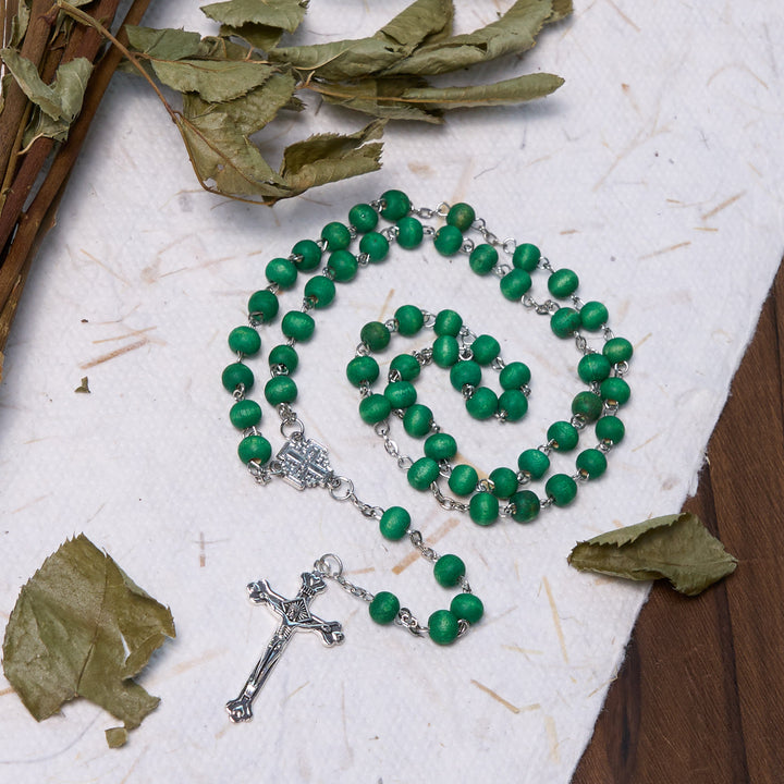 Christianartworkshop Rosario con medalla de Jerusalén y crucifijo de 7 mm, redondo, de aleación de palisandro blanco y cadena. - image 8
