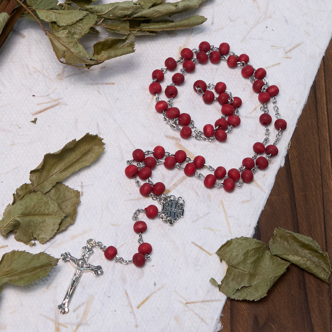 Christianartworkshop Rosario con medalla de Jerusalén y crucifijo de 7 mm, redondo, de aleación de palisandro blanco y cadena. - image 7