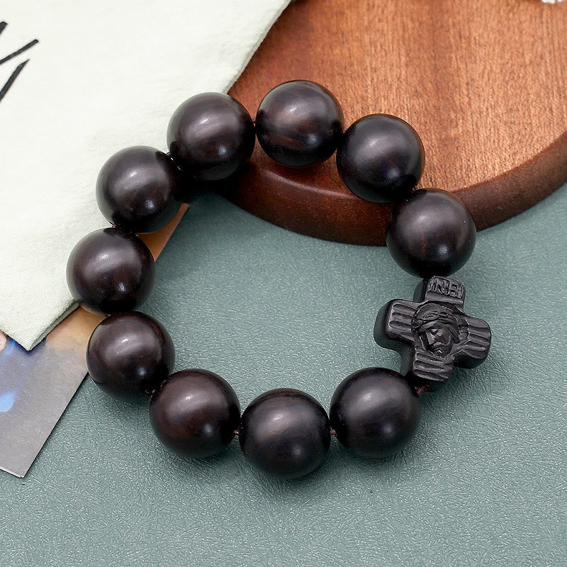 Christianartworkshop Pulsera de rosario clásica de Jesucristo con cruz y sándalo negro - 20 mm - image 0