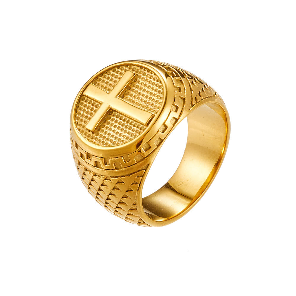 Christianartworkshop Anillo de acero inoxidable con cruz de estilo clásico para protección sagrada. - Oro - US 12 - image 1
