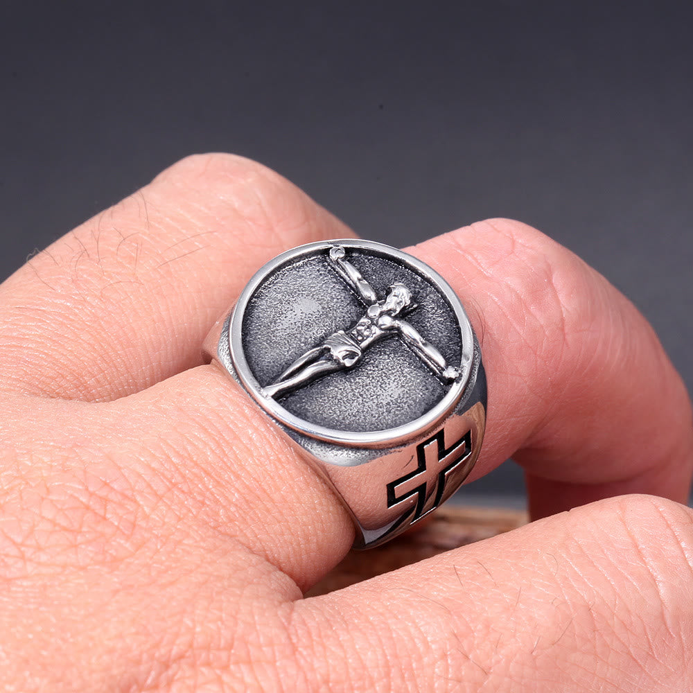 Christianartworkshop Anillo con el símbolo de la cruz de Jesús de estilo retro clásico y fe bendita. - image 5