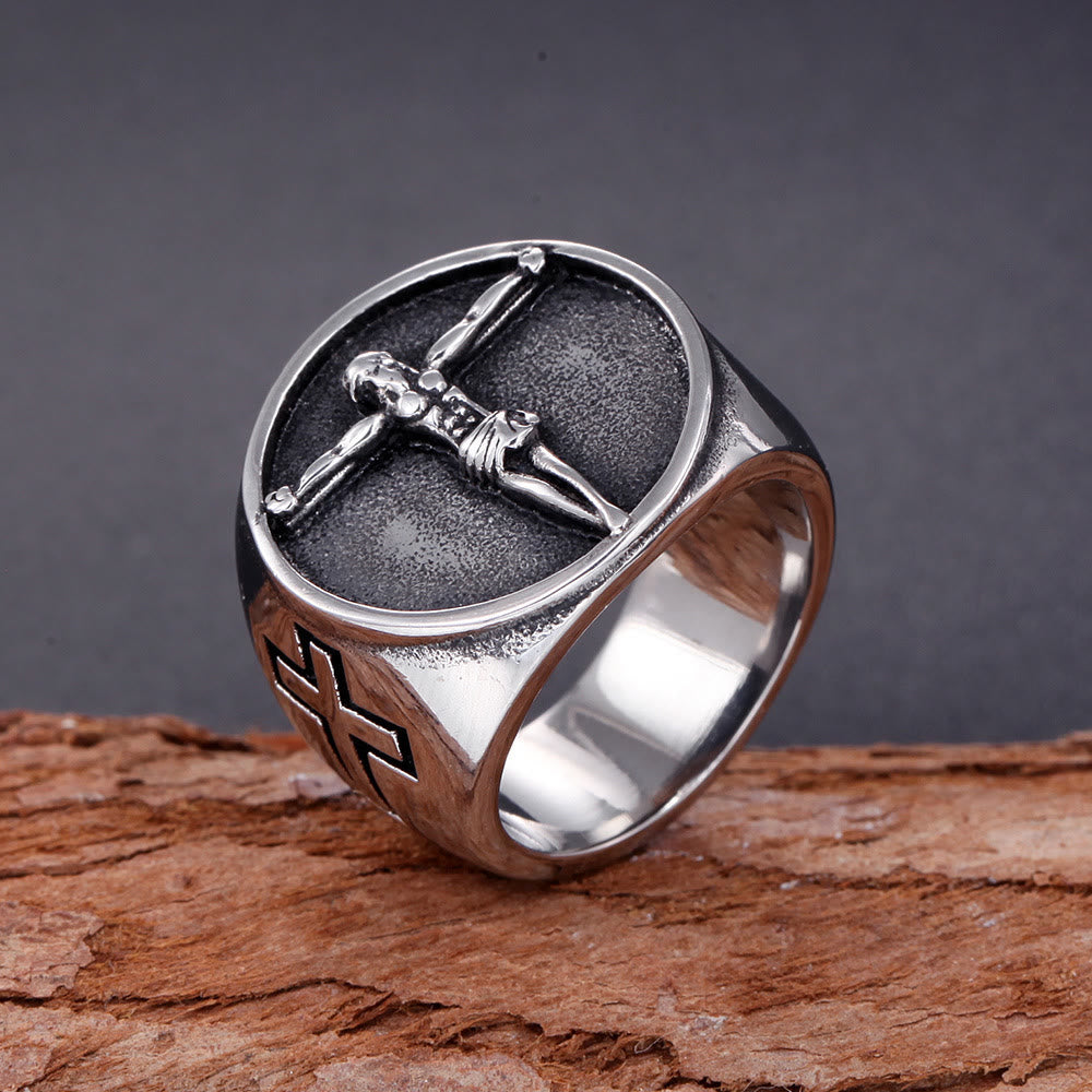 Christianartworkshop Anillo con el símbolo de la cruz de Jesús de estilo retro clásico y fe bendita. - US 13 - image 0