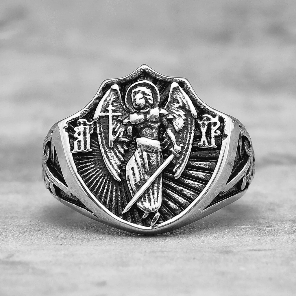 Christianartworkshop Anillo de estilo retro con la imagen del ángel guardián de San Miguel para protección y fortaleza. - image 4