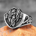 Christianartworkshop Anillo de estilo retro con la imagen del ángel guardián de San Miguel para protección y fortaleza. - Plata - US 13 - image 0