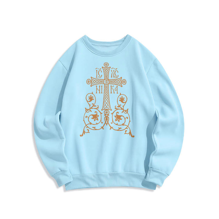 Christianartworkshop Sudadera de poliéster con forro polar y emblema de la Sagrada Cruz de estilo clásico con estampado floral y enredaderas. - Azul - 2XL - image 25