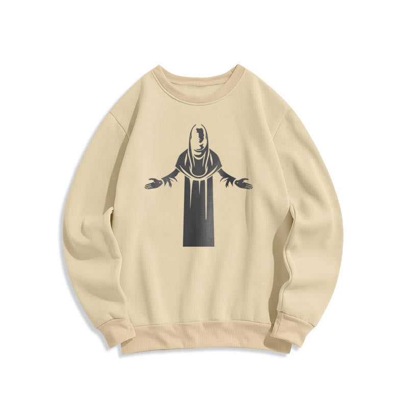 Christianartworkshop Sudadera de poliéster con forro polar y estampado de estilo clásico de una santa con las manos abiertas en actitud de oración. - Beige - 2XL - image 0