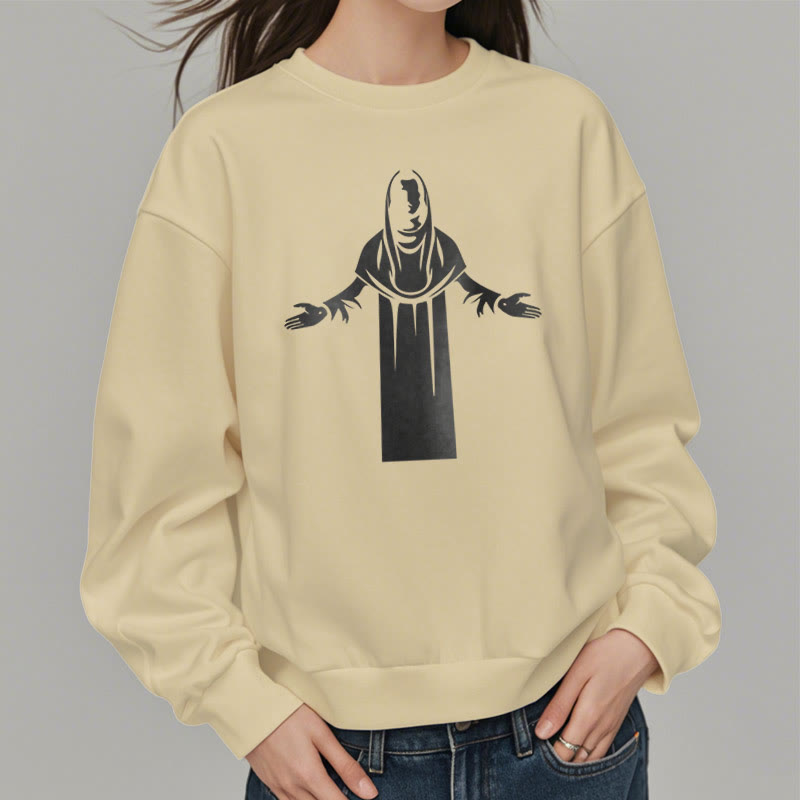 Christianartworkshop Sudadera de poliéster con forro polar y estampado de estilo clásico de una santa con las manos abiertas en actitud de oración. - image 1