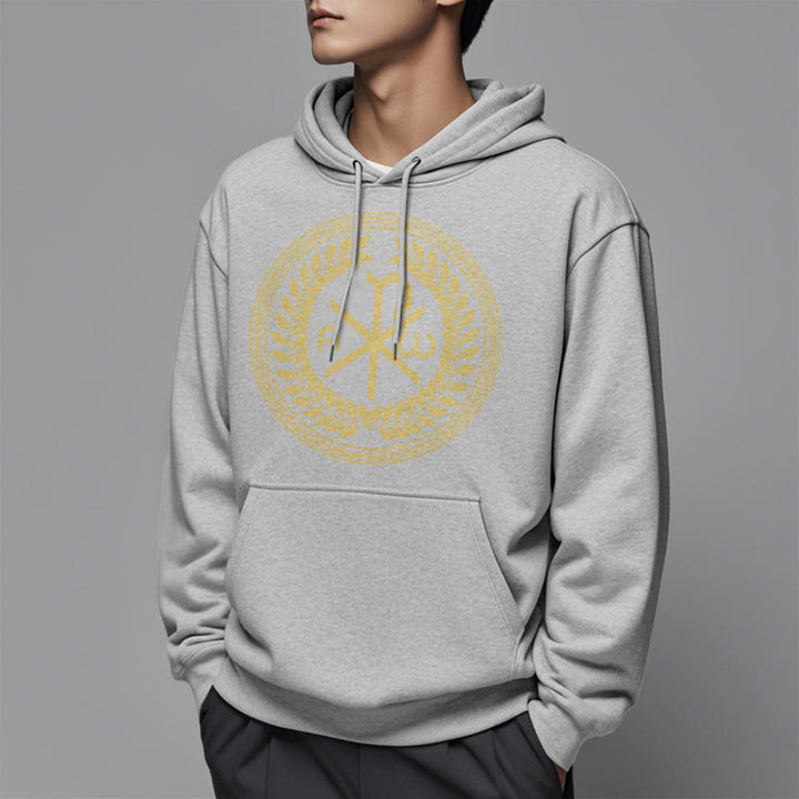 Christianartworkshop Sudadera con capucha de poliéster forrada de felpa con el emblema sagrado Chi-rho de estilo clásico y corona de laurel. - image 33
