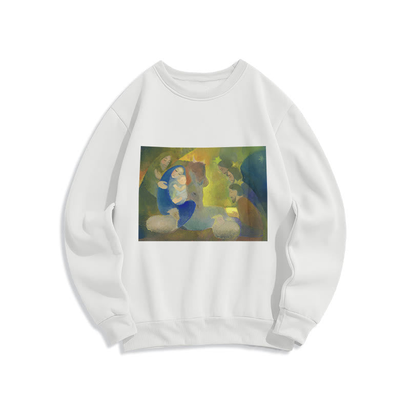 Christianartworkshop Sudadera de poliéster con forro polar y estampado de la Natividad y la Noche Santa, de estilo clásico y colorido. - Blanco - 2XL - image 0