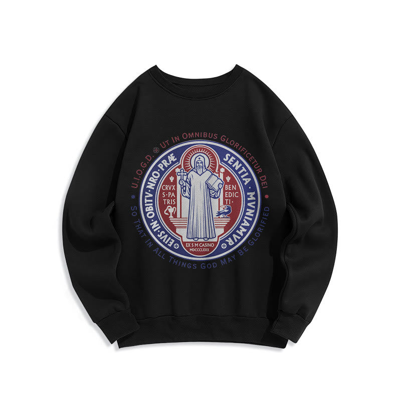 Christianartworkshop Sudadera de poliéster con forro polar y emblema de la medalla de San Benito, estilo clásico y colores vibrantes. - Negro - 2XL - image 0