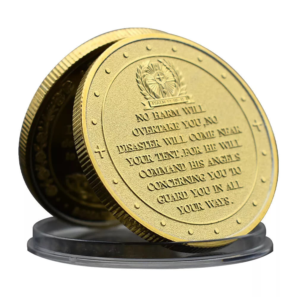 Christianartworkshop Moneda de estilo clásico con la imagen del Arcángel San Miguel, Salmo 91:10-11, protección y fortalecimiento de la conexión. - image 2