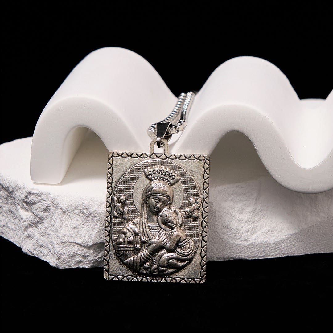 Christianartworkshop Collar con colgante de medalla de Jesús y María, la Virgen y el Niño, estilo clásico. - Virgen y Niño - image 0