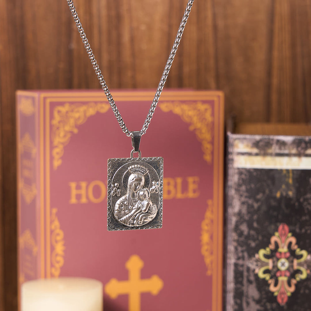 Christianartworkshop Collar con colgante de medalla de Jesús y María, la Virgen y el Niño, estilo clásico. - image 1