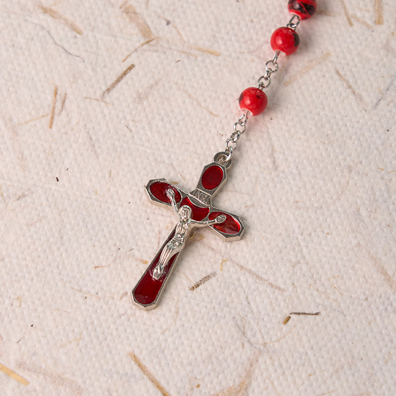 Christianartworkshop Rosario de cadena de aleación de cerámica roja redonda de 8 mm con crucifijo y imagen de Nuestra Señora de Guadalupe. - image 6