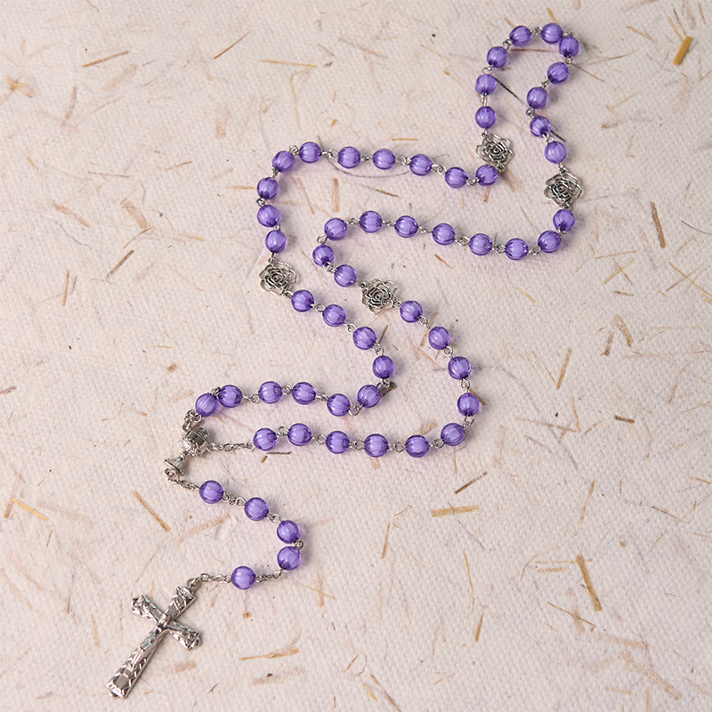 Christianartworkshop Rosario de Santa Gailla y Crucifijo de 8 mm con cadena redonda de aleación acrílica púrpura. - image 2