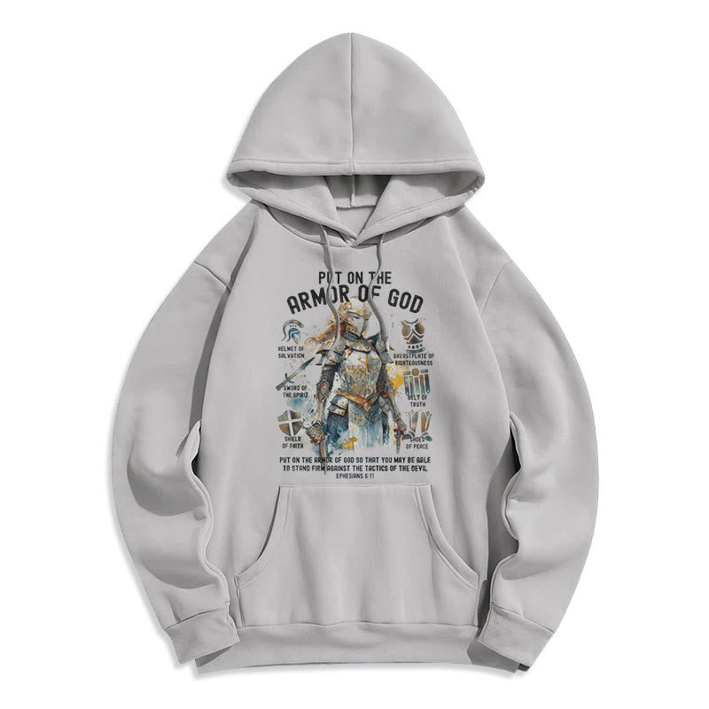 Christianartworkshop Sudadera con capucha de poliéster forrada de felpa con el lema "Ponte la armadura de Dios" de estilo colorido. - Gris - 2XL - image 0