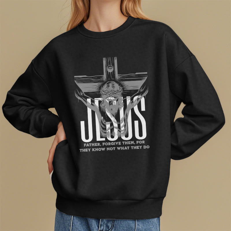 Christianartworkshop Sudadera de poliéster con forro polar y crucifijo de estilo clásico "Padre, perdónalos" - image 1