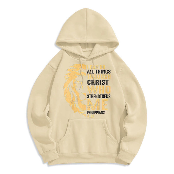 Christianartworkshop Sudadera con capucha de poliéster forrada de felpa con la frase "Cristo me fortalece" (estilo cita) - Beige - 2XL - image 15