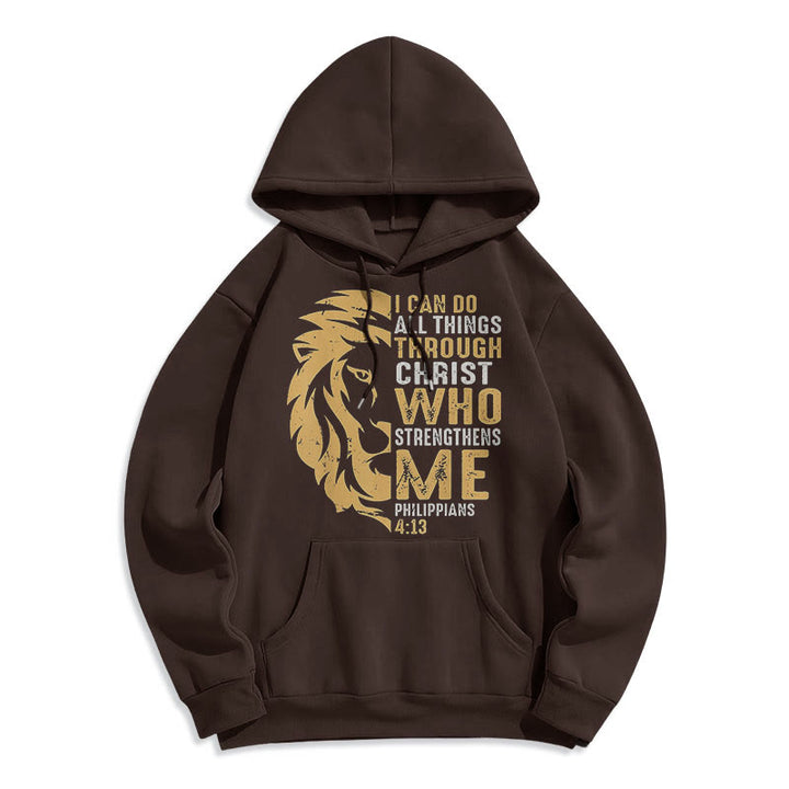 Christianartworkshop Sudadera con capucha de poliéster forrada de felpa con la frase "Cristo me fortalece" (estilo cita) - Marrón - 2XL - image 20