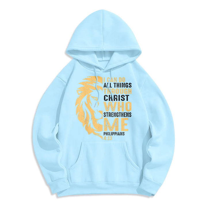 Christianartworkshop Sudadera con capucha de poliéster forrada de felpa con la frase "Cristo me fortalece" (estilo cita) - Azul - 2XL - image 25