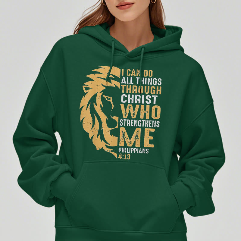 Christianartworkshop Sudadera con capucha de poliéster forrada de felpa con la frase "Cristo me fortalece" (estilo cita) - image 1
