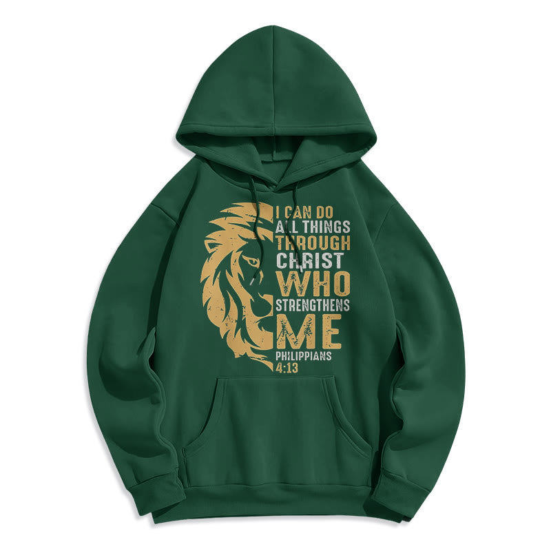 Christianartworkshop Sudadera con capucha de poliéster forrada de felpa con la frase "Cristo me fortalece" (estilo cita) - Verde - 2XL - image 0