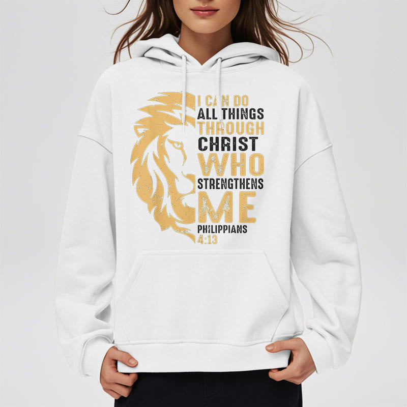 Christianartworkshop Sudadera con capucha de poliéster forrada de felpa con la frase "Cristo me fortalece" (estilo cita) - image 13