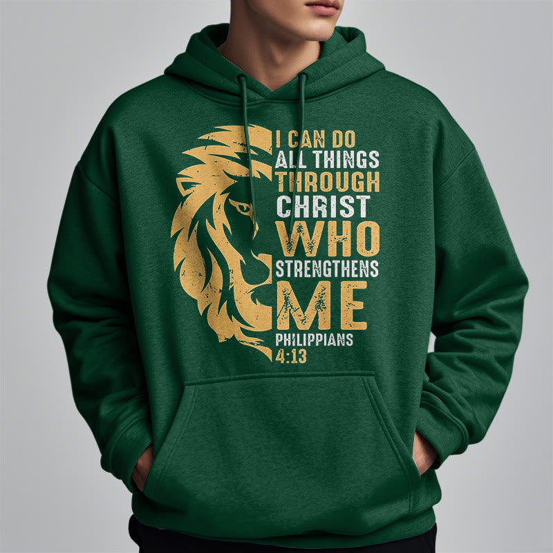 Christianartworkshop Sudadera con capucha de poliéster forrada de felpa con la frase "Cristo me fortalece" (estilo cita) - image 2