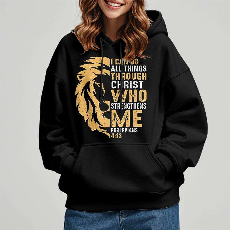 Christianartworkshop Sudadera con capucha de poliéster forrada de felpa con la frase "Cristo me fortalece" (estilo cita) - image 7