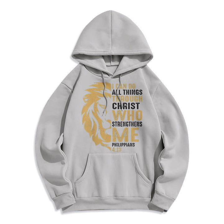 Christianartworkshop Sudadera con capucha de poliéster forrada de felpa con la frase "Cristo me fortalece" (estilo cita) - Gris - 2XL - image 30