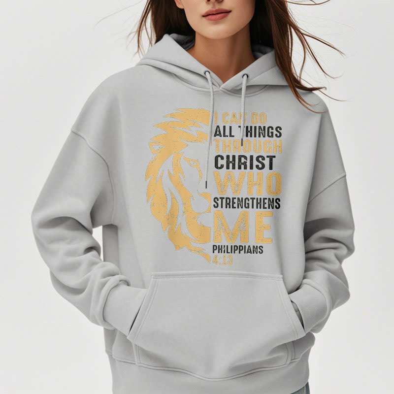 Christianartworkshop Sudadera con capucha de poliéster forrada de felpa con la frase "Cristo me fortalece" (estilo cita) - image 33