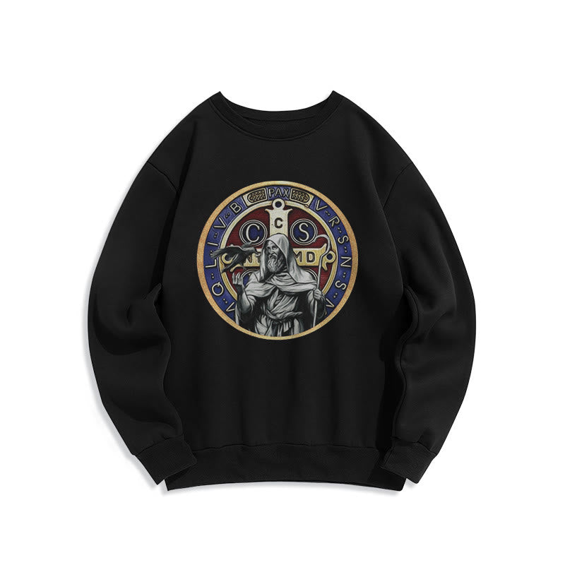 Christianartworkshop Sudadera de poliéster con forro polar y emblema de la figura de San Benito, estilo clásico y de colores vibrantes. - Negro - 2XL - image 0
