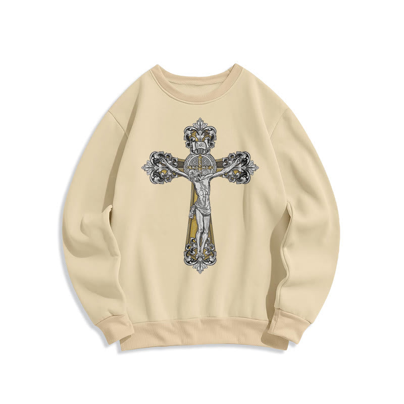 Christianartworkshop Sudadera de poliéster con forro polar y crucifijo de San Benito, estilo clásico. - Beige - 2XL - image 10