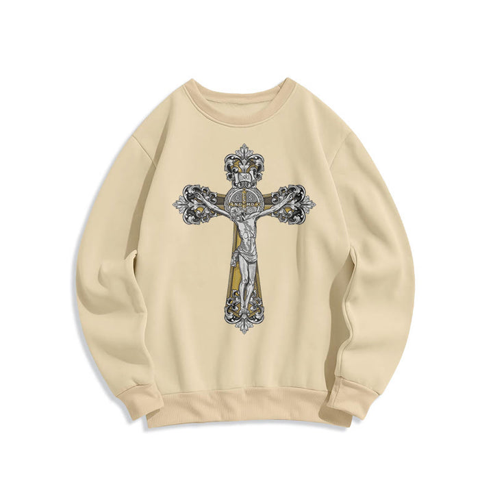Christianartworkshop Sudadera de poliéster con forro polar y crucifijo de San Benito, estilo clásico. - Beige - 2XL - image 10
