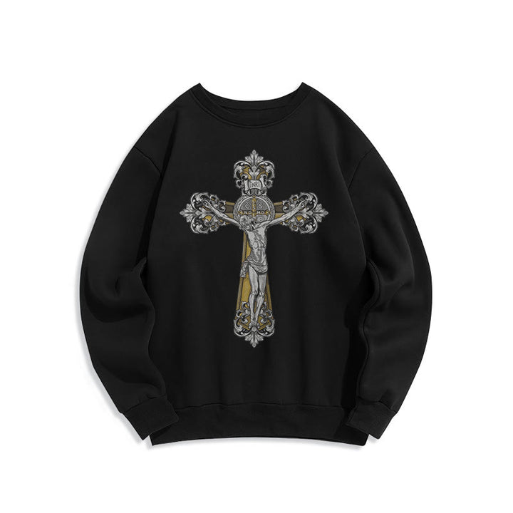 Christianartworkshop Sudadera de poliéster con forro polar y crucifijo de San Benito, estilo clásico. - Negro - 2XL - image 0