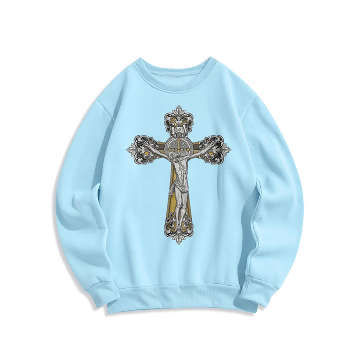 Christianartworkshop Sudadera de poliéster con forro polar y crucifijo de San Benito, estilo clásico. - Azul - 2XL - image 25