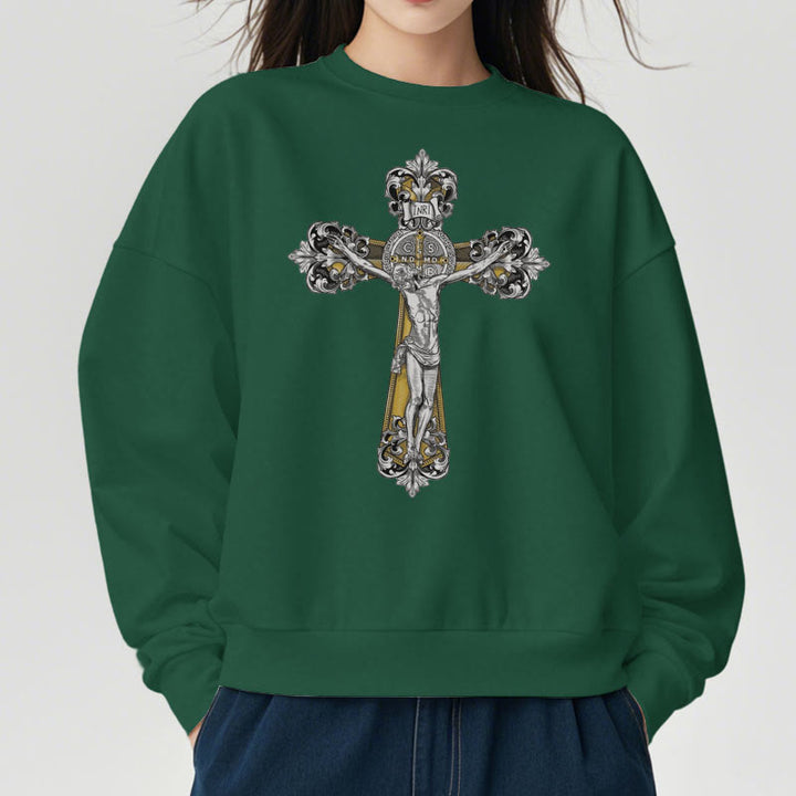 Christianartworkshop Sudadera de poliéster con forro polar y crucifijo de San Benito, estilo clásico. - image 23