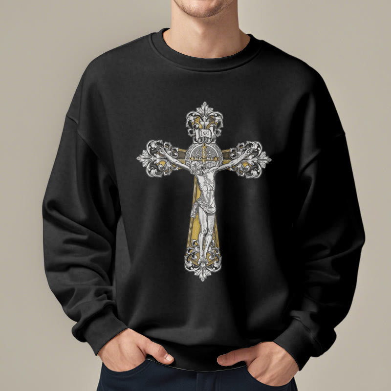 Christianartworkshop Sudadera de poliéster con forro polar y crucifijo de San Benito, estilo clásico. - image 2
