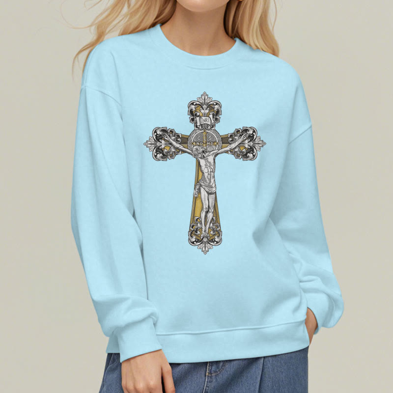 Christianartworkshop Sudadera de poliéster con forro polar y crucifijo de San Benito, estilo clásico. - image 27