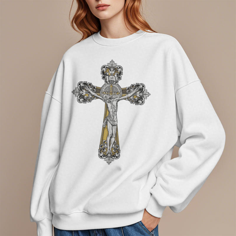 Christianartworkshop Sudadera de poliéster con forro polar y crucifijo de San Benito, estilo clásico. - image 7