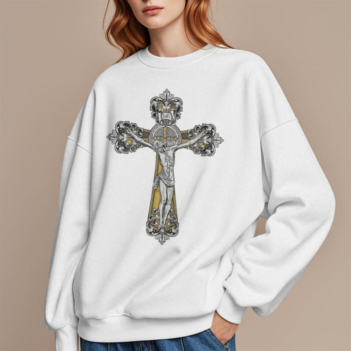 Christianartworkshop Sudadera de poliéster con forro polar y crucifijo de San Benito, estilo clásico. - image 7