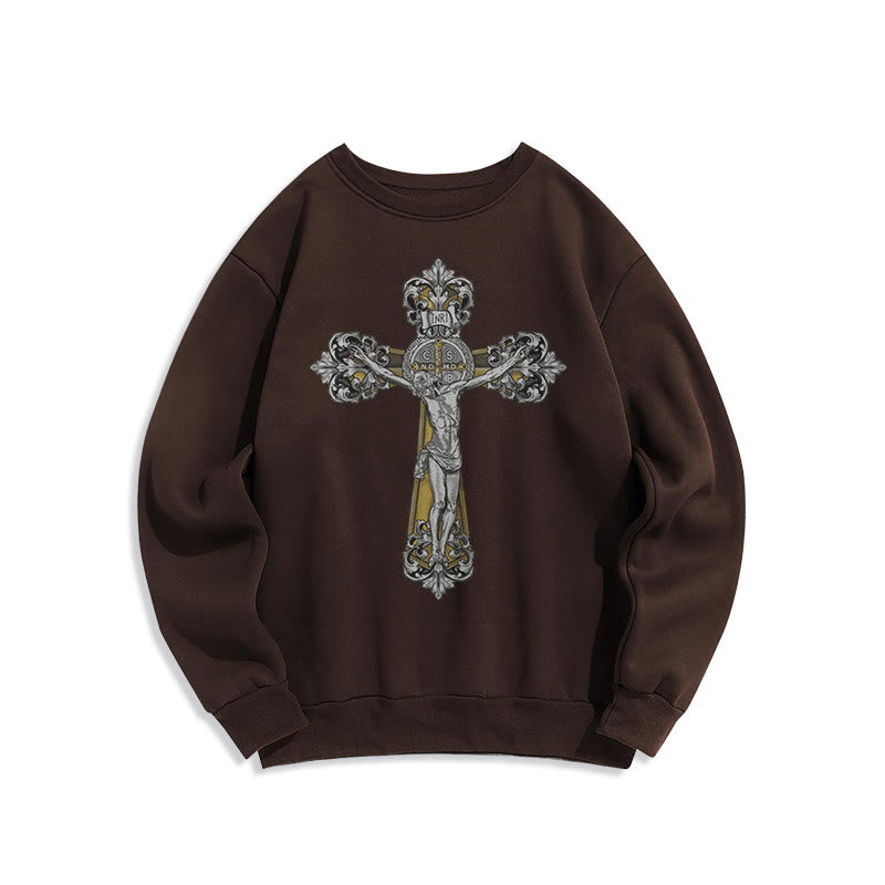 Christianartworkshop Sudadera de poliéster con forro polar y crucifijo de San Benito, estilo clásico. - Marrón - 2XL - image 15