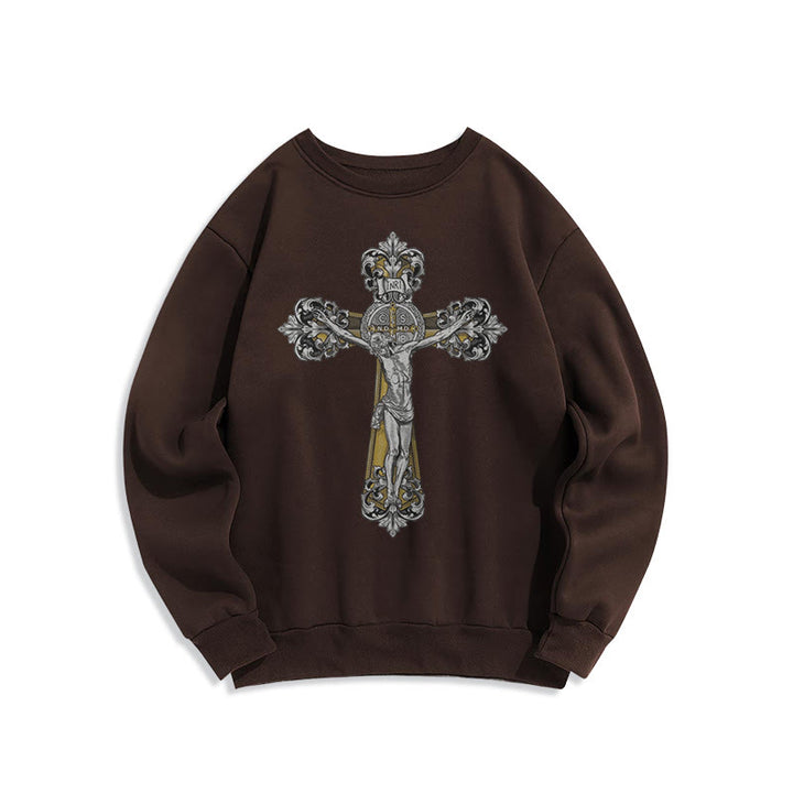 Christianartworkshop Sudadera de poliéster con forro polar y crucifijo de San Benito, estilo clásico. - Marrón - 2XL - image 15